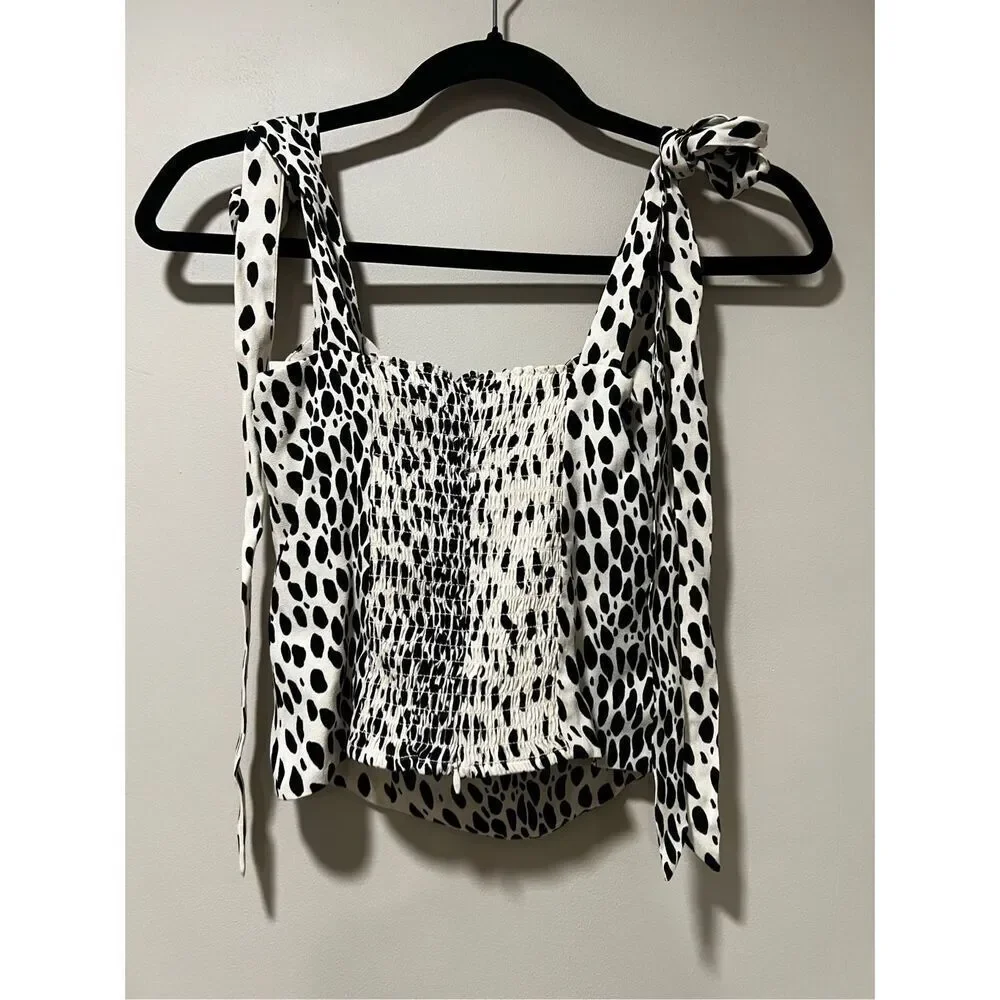 Reformation Women's Cream Black Cheetah Print Ellora Top Size 0 NWOT - Picture 4 of 7